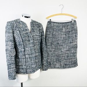 Linda Allard By Ellen Tracy Black And White Tweed Wool Silk Suit Set